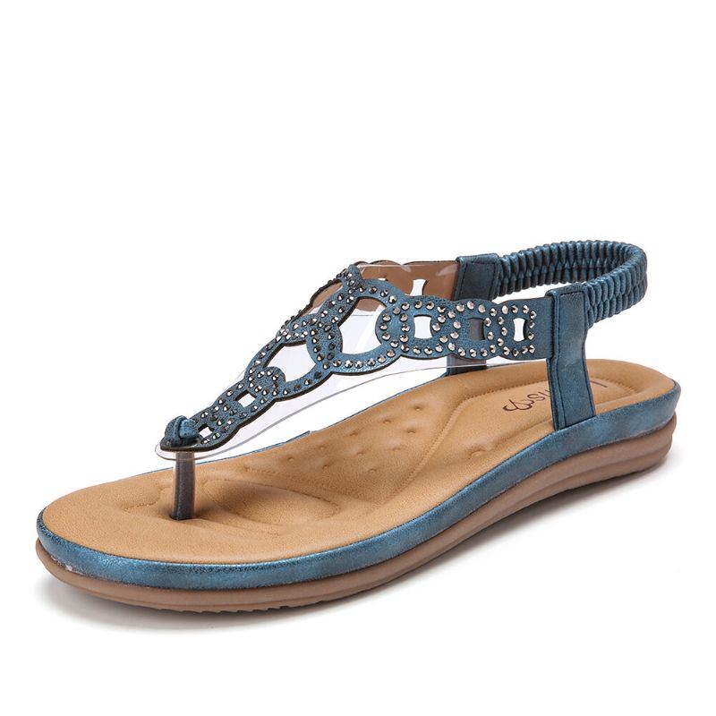 Dames Kralen Elastische Band Zachte Clip Toe Strand Casual Sandalen