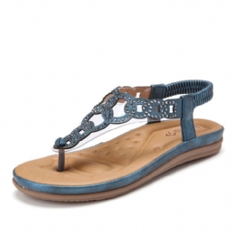 Dames Kralen Elastische Band Zachte Clip Toe Strand Casual Sandalen