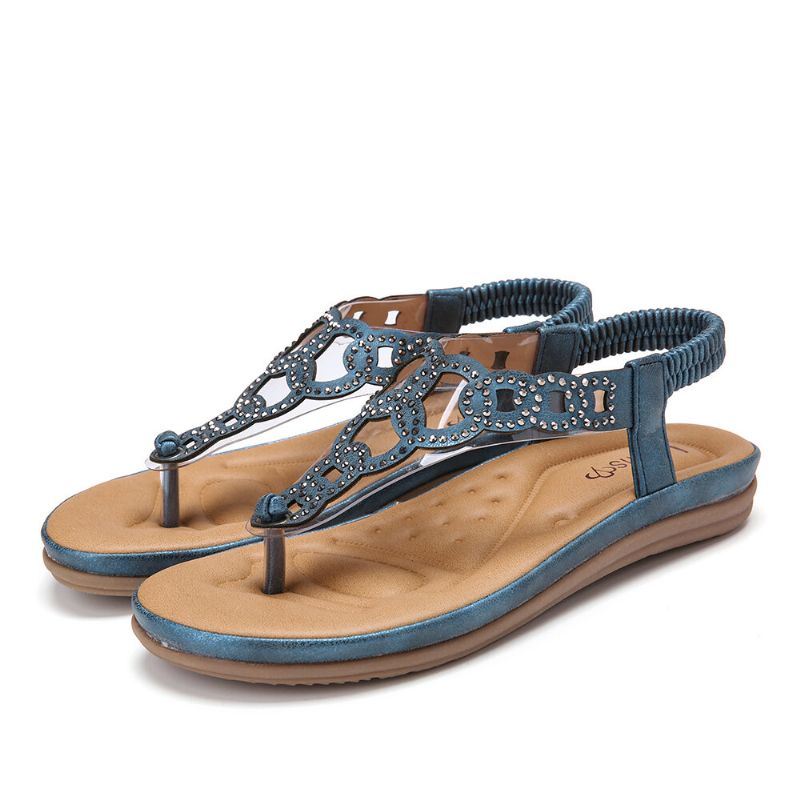 Dames Kralen Elastische Band Zachte Clip Toe Strand Casual Sandalen