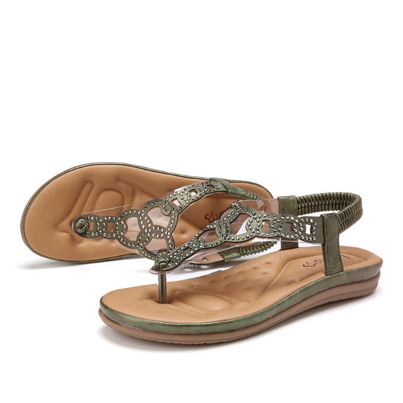 Dames Kralen Elastische Band Zachte Clip Toe Strand Casual Sandalen