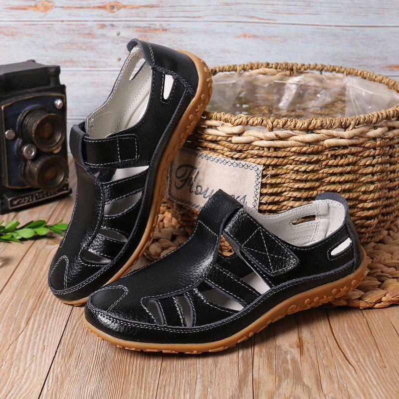 Dames Lederen Holle Zachte Haaklus Causale Platte Sandalen