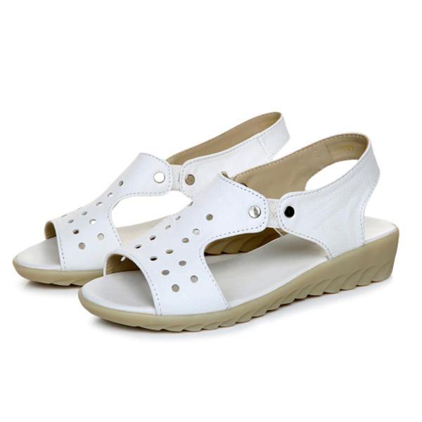 Dames Lederen Uitgeholde Peeptoe Slip Op Zachte Sandalen