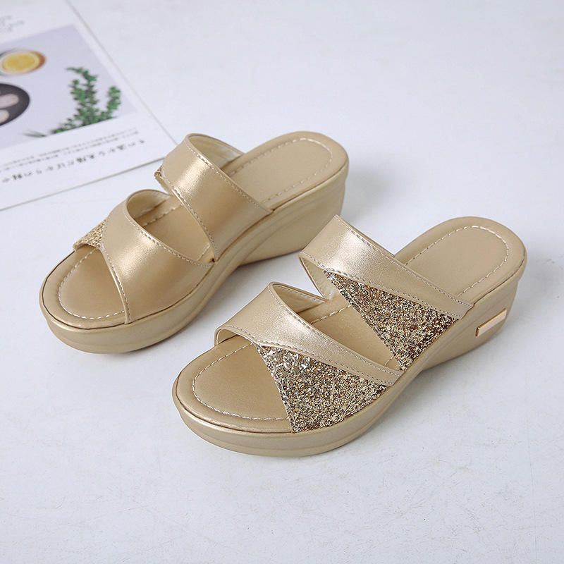 Dames Lovertjes Splicing Open Teen Comfy Zomer Wedge Sandalen