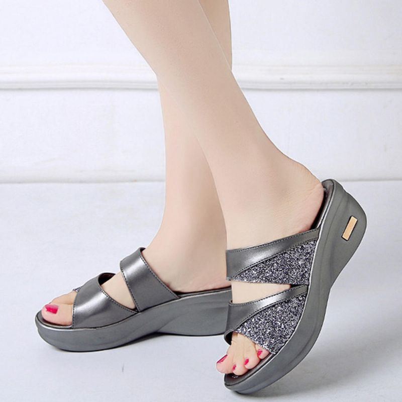 Dames Lovertjes Splicing Open Teen Comfy Zomer Wedge Sandalen