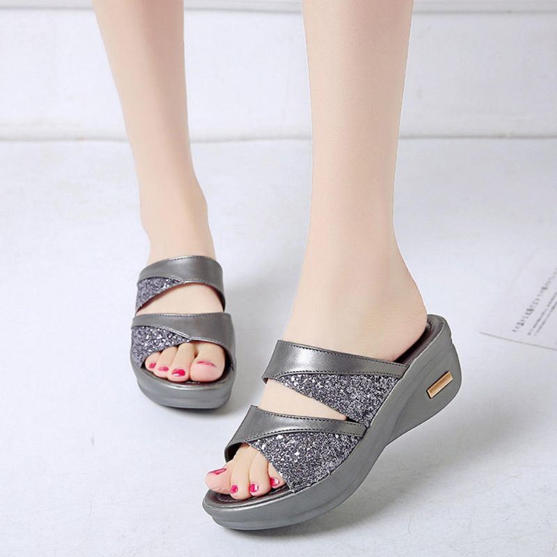 Dames Lovertjes Splicing Open Teen Comfy Zomer Wedge Sandalen