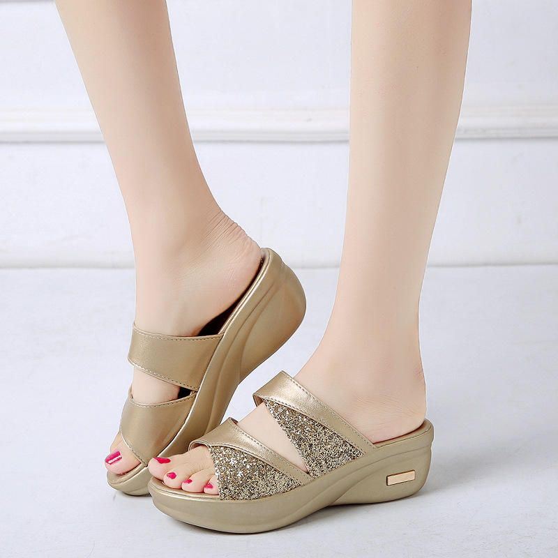 Dames Lovertjes Splicing Open Teen Comfy Zomer Wedge Sandalen