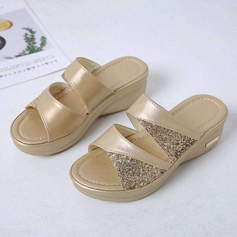 Dames Lovertjes Splicing Open Teen Comfy Zomer Wedge Sandalen