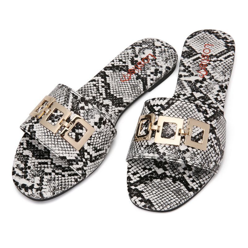 Dames Metalen Gesp Decoratie Casual Slide Sandalen