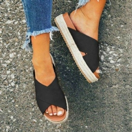 Dames Open Teen Espadrilles Cross Belt Zomer Platform Sandalen