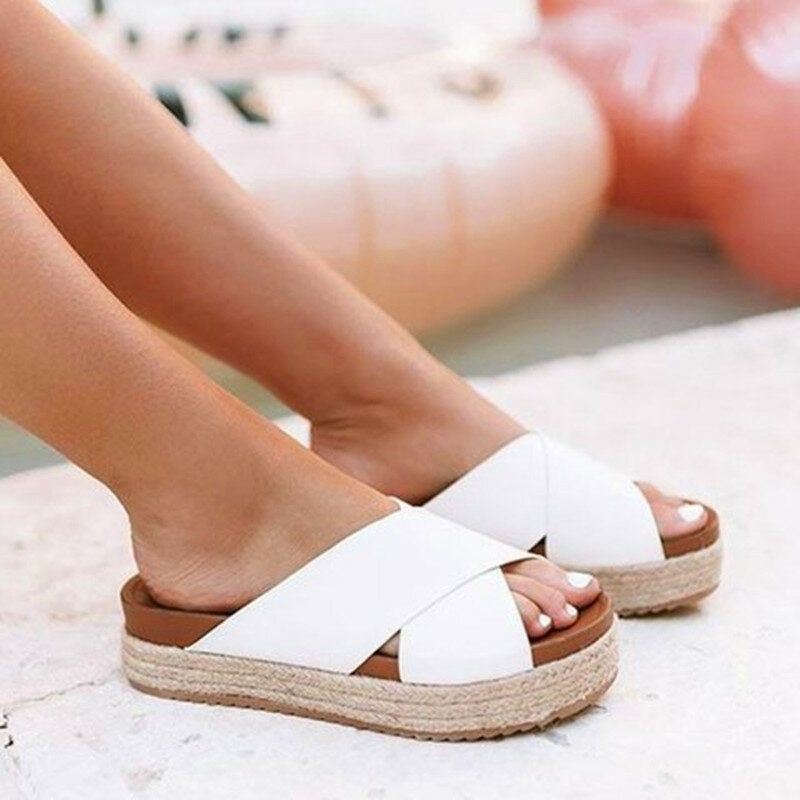 Dames Open Teen Espadrilles Cross Belt Zomer Platform Sandalen