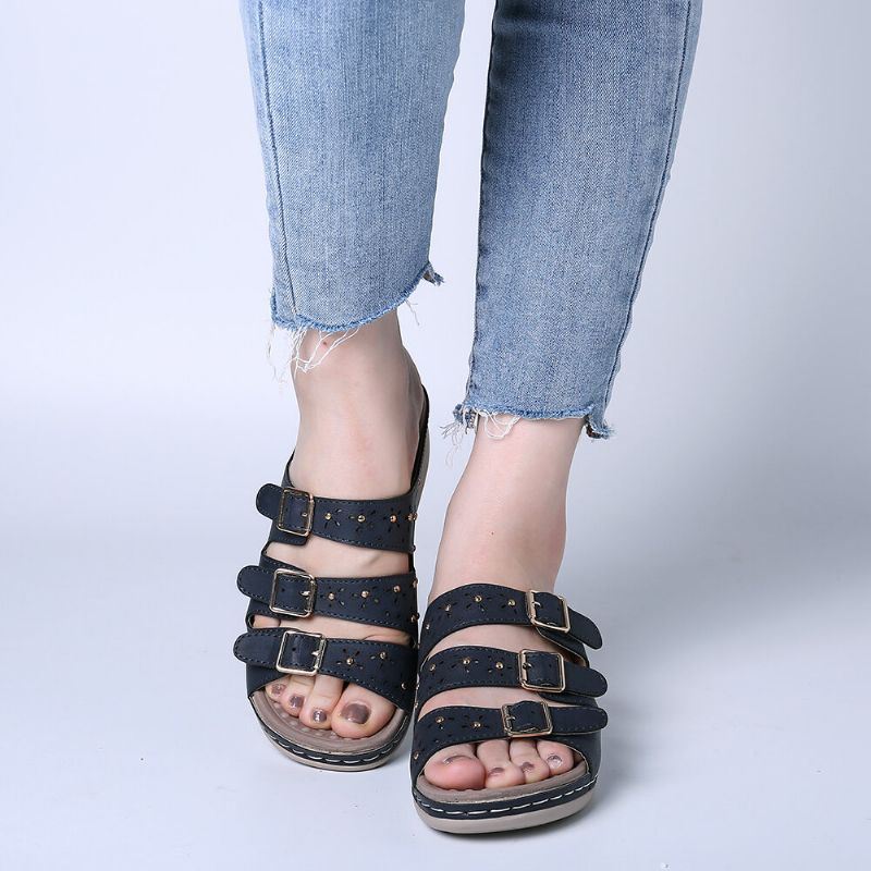 Dames Open Teen Gesp Strand Wedges Casual Slide Sandalen