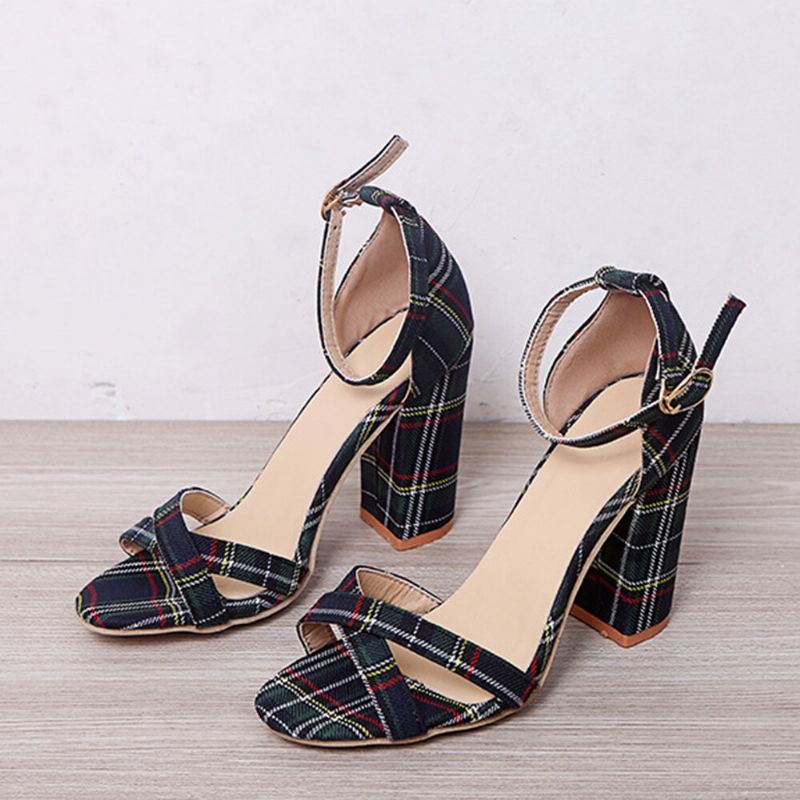 Dames Plaid Cross Strap Lattice Decor Buckle Hoge Hak Sandalen