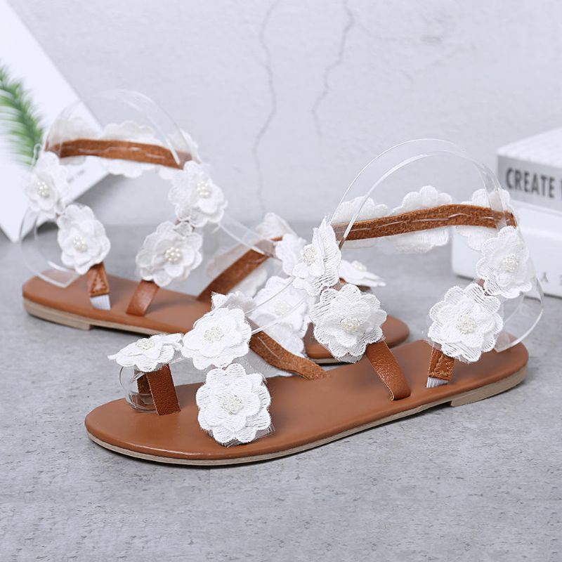 Dames Plus Maat Bloem Decoratie Slip Op Clip Toe Zomer Strand Sandalen