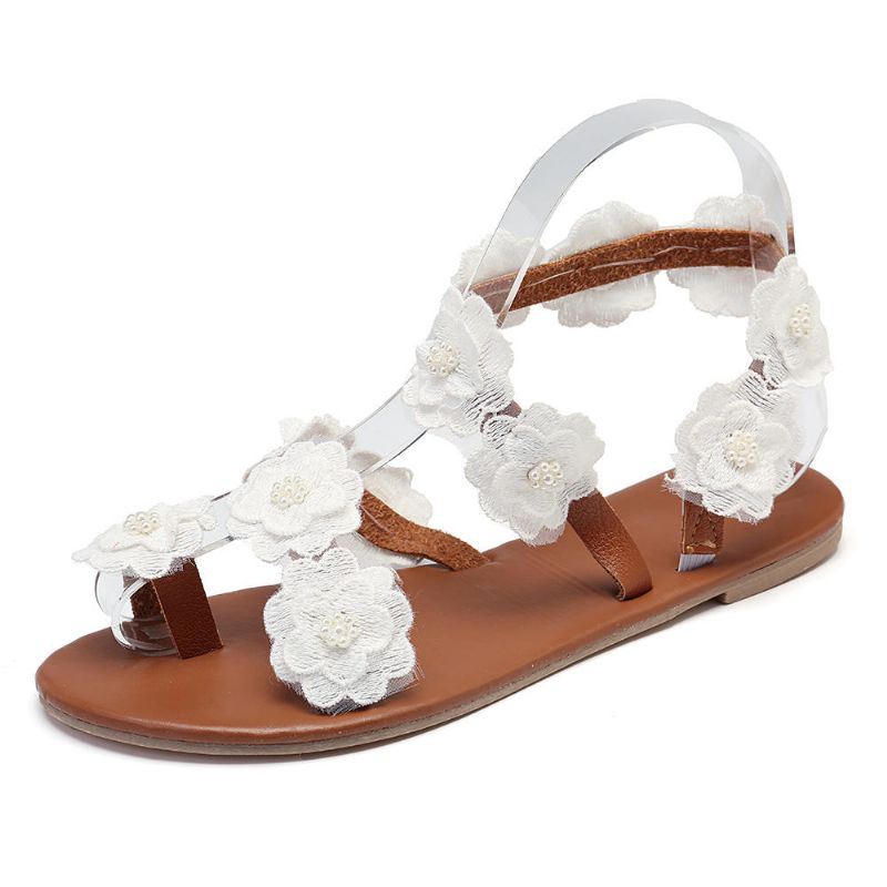 Dames Plus Maat Bloem Decoratie Slip Op Clip Toe Zomer Strand Sandalen