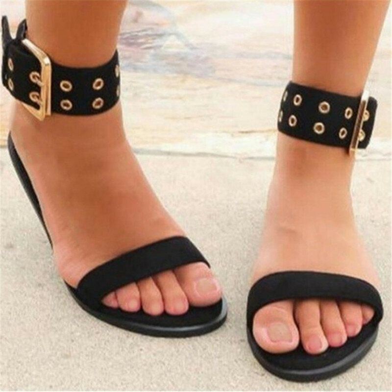 Dames Plus Size Gesp Mode Open Teen Effen Kleur Transparant Casual Zomer Platte Sandalen