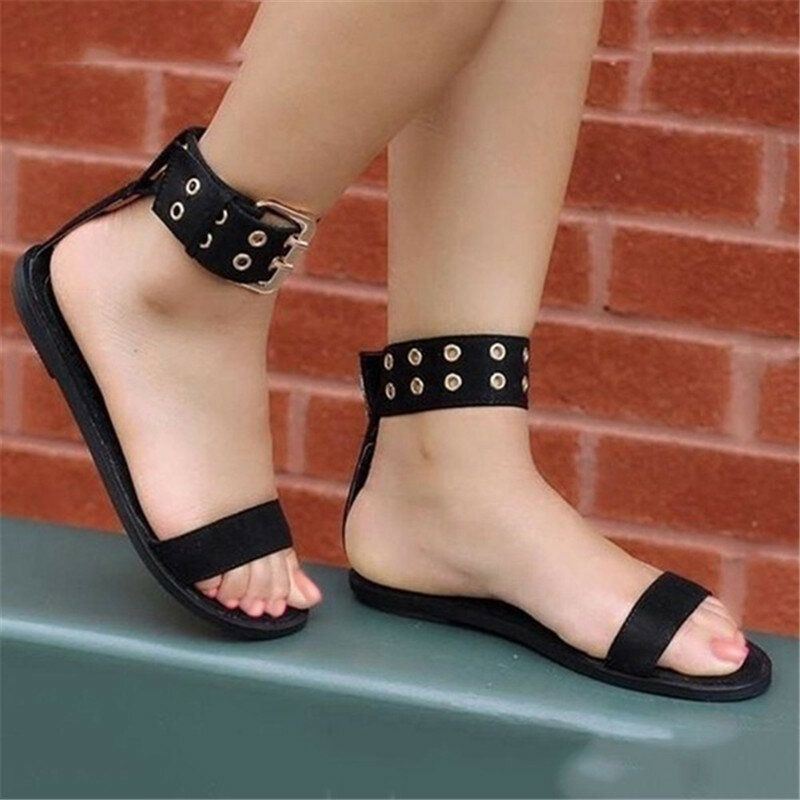 Dames Plus Size Gesp Mode Open Teen Effen Kleur Transparant Casual Zomer Platte Sandalen