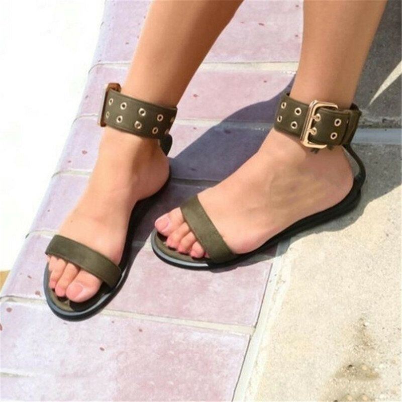 Dames Plus Size Gesp Mode Open Teen Effen Kleur Transparant Casual Zomer Platte Sandalen