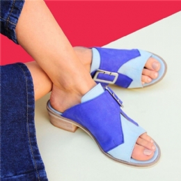 Dames Plus Size Kleur Stiksels Gesp Casual Open Teen Vierkante Hak Lente Zomer Wedge Sandalen