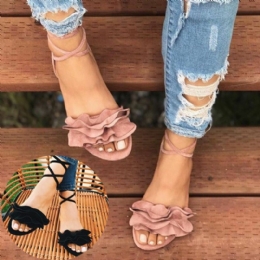 Dames Plus Size Strappy Effen Kleur Lace Up Mode Zomer Strand Causale Platte Sandalen