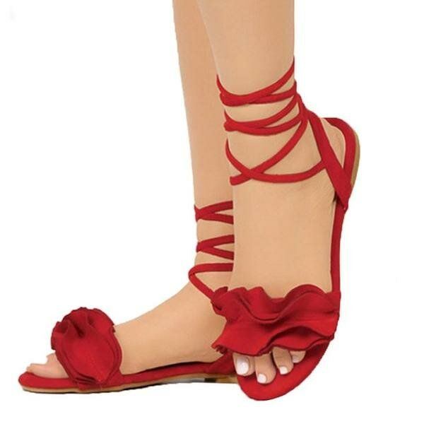 Dames Plus Size Strappy Effen Kleur Lace Up Mode Zomer Strand Causale Platte Sandalen