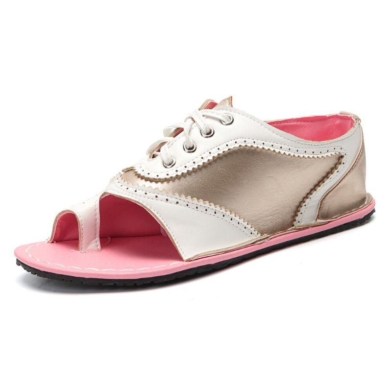 Dames Retro Casual Lace Up Teen Ring Platte Sandalen