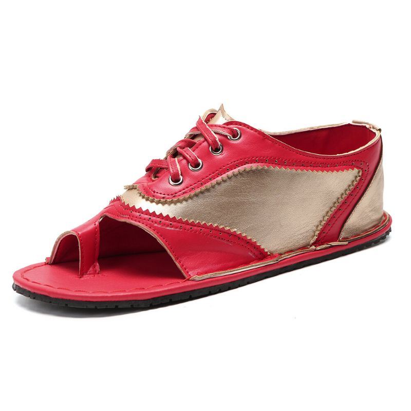 Dames Retro Casual Lace Up Teen Ring Platte Sandalen