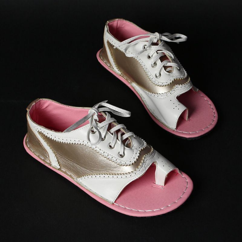 Dames Retro Casual Lace Up Teen Ring Platte Sandalen