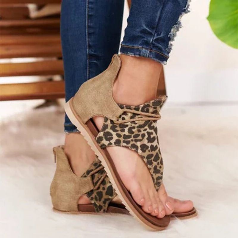 Dames Roman Animal Grain Splicing Clip Teen Zomer Platte Gladiator Sandalen