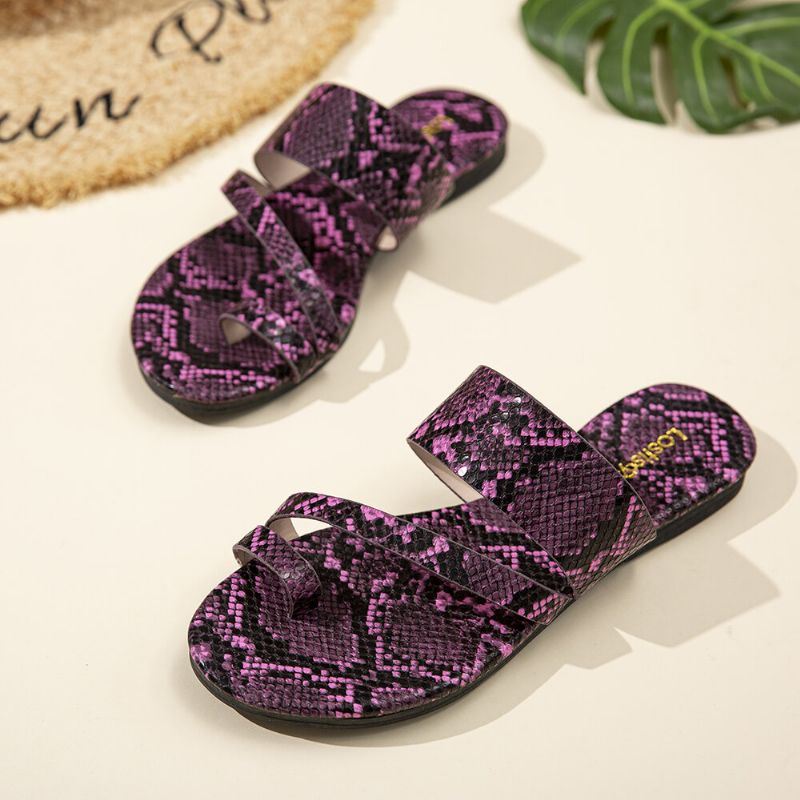 Dames Snake Patroon Casual Comfy Teen Ring Platte Sandalen