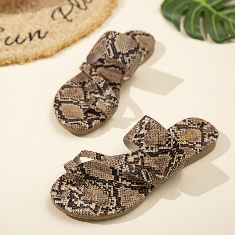 Dames Snake Patroon Casual Comfy Teen Ring Platte Sandalen