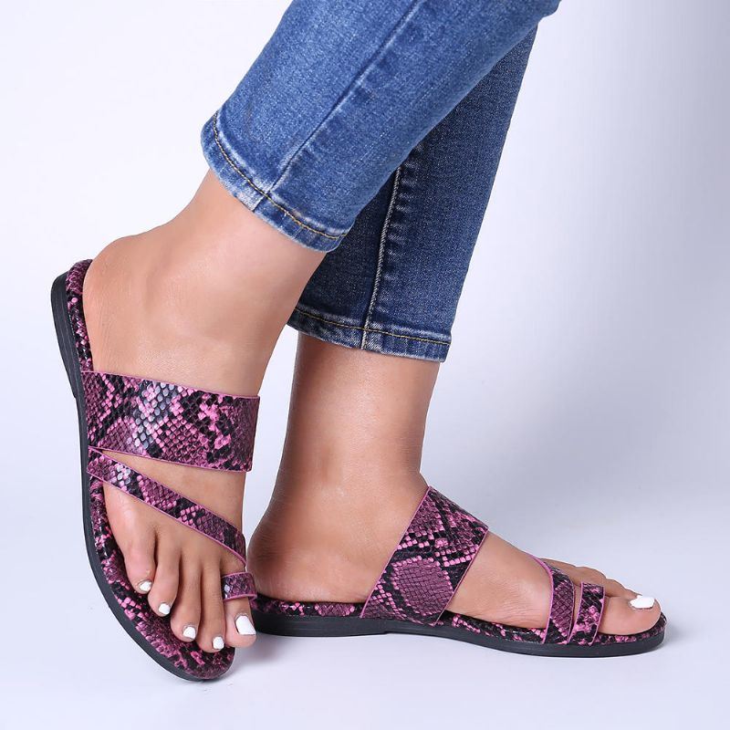 Dames Snake Patroon Casual Comfy Teen Ring Platte Sandalen