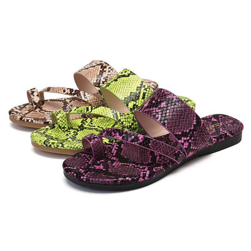 Dames Snake Patroon Casual Comfy Teen Ring Platte Sandalen