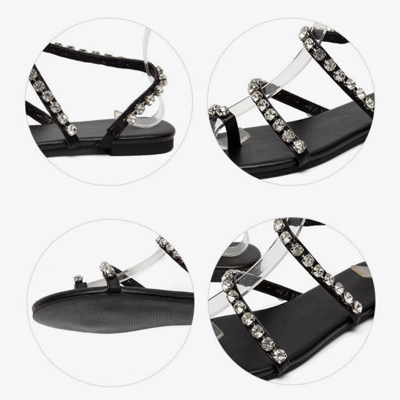 Dames Strass Clip Teen Slip Op Elastische Band Casual Zomer Strand Vakantie Platte Sandalen