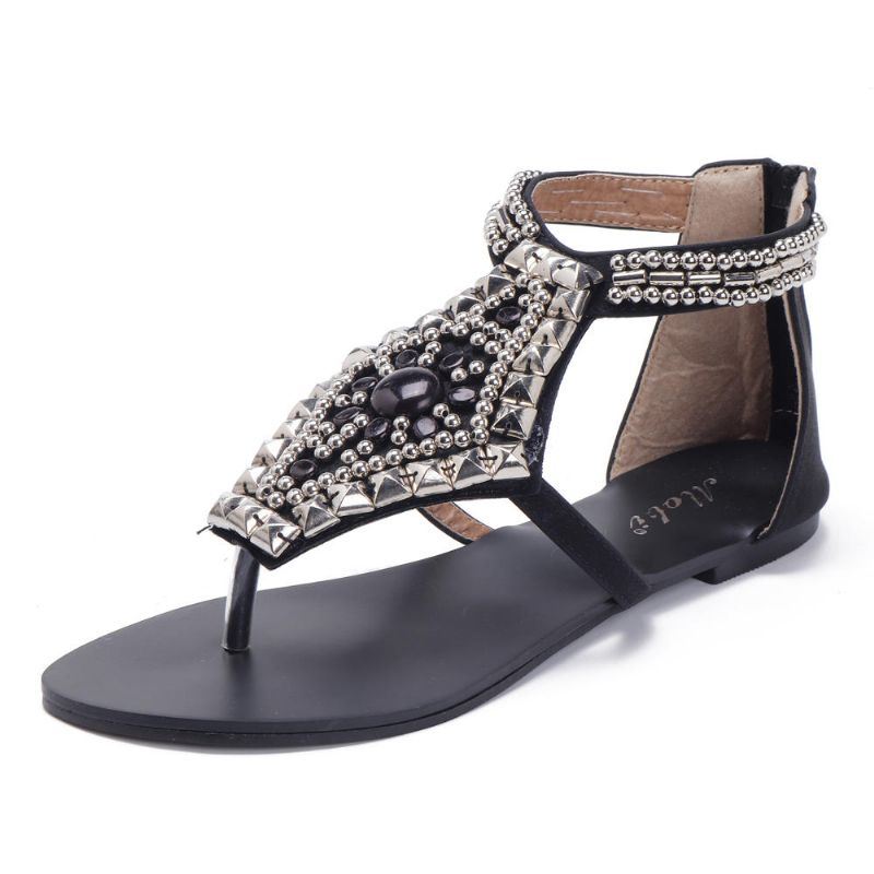 Dames Strass Clip Toe Hollow Out Rits Strand Sandalen