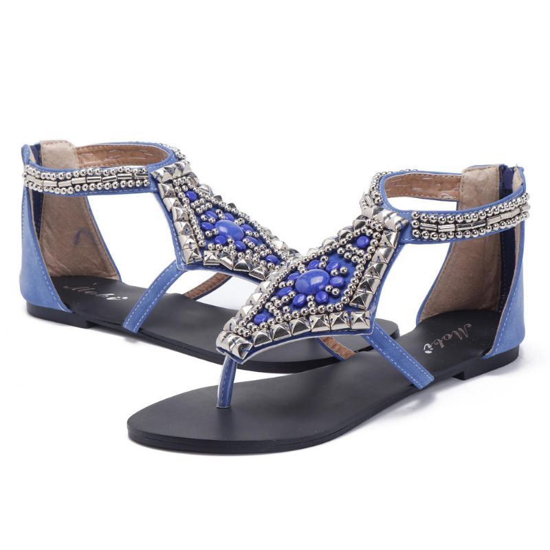 Dames Strass Clip Toe Hollow Out Rits Strand Sandalen