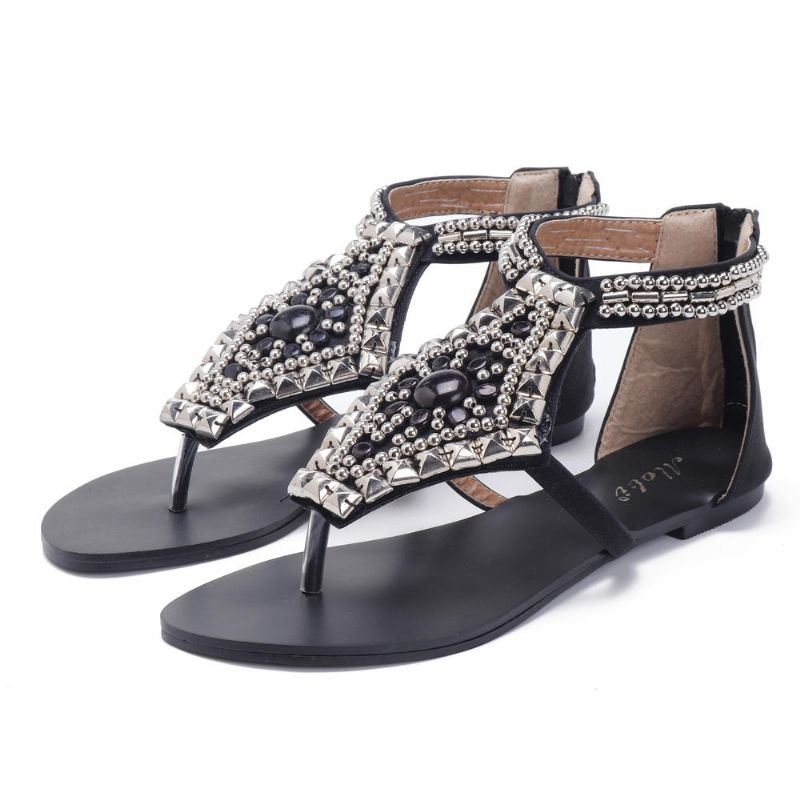 Dames Strass Clip Toe Hollow Out Rits Strand Sandalen