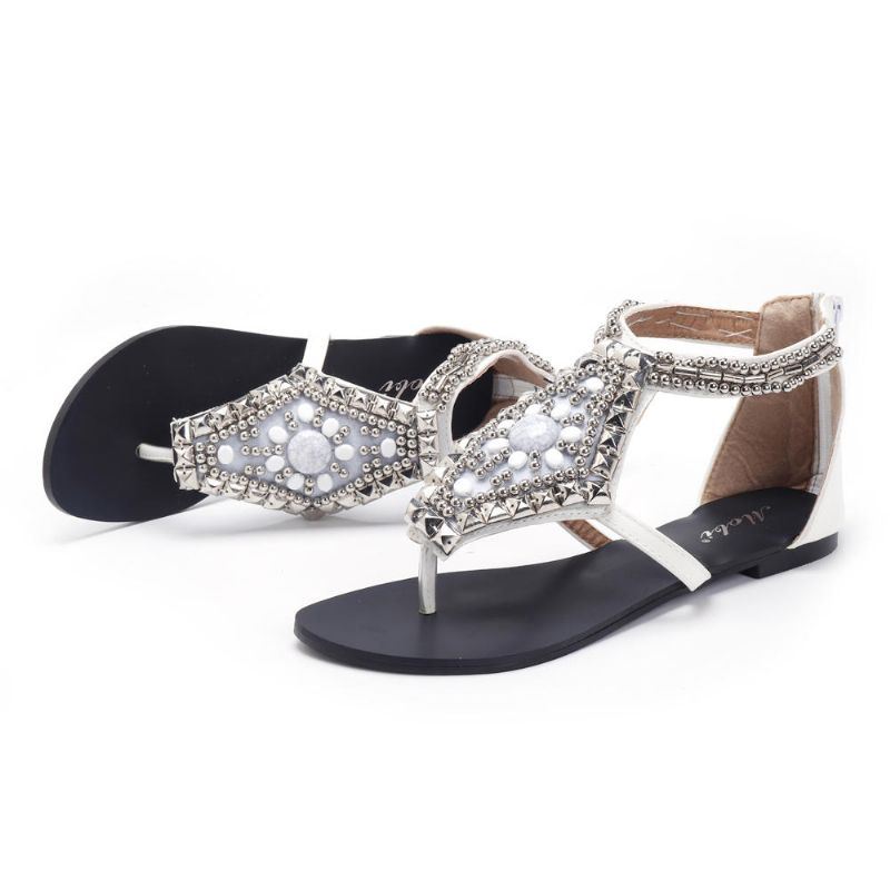 Dames Strass Clip Toe Hollow Out Rits Strand Sandalen