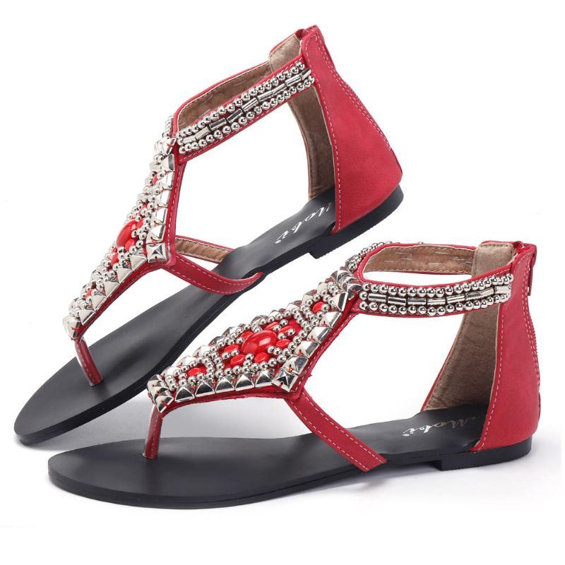 Dames Strass Clip Toe Hollow Out Rits Strand Sandalen