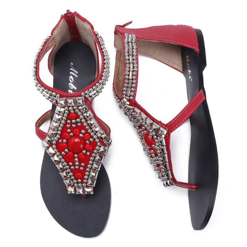 Dames Strass Clip Toe Hollow Out Rits Strand Sandalen