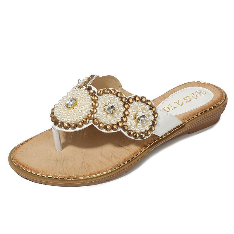 Dames Strass Decor Clip Teen Flats Sandalen