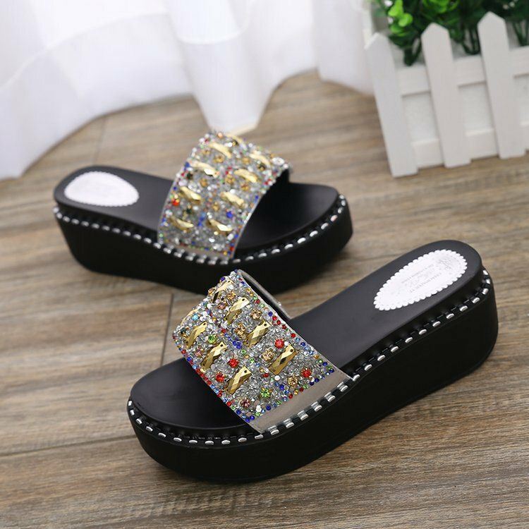 Dames Strass Decor Platform Slide Sandalen