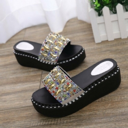 Dames Strass Decor Platform Slide Sandalen