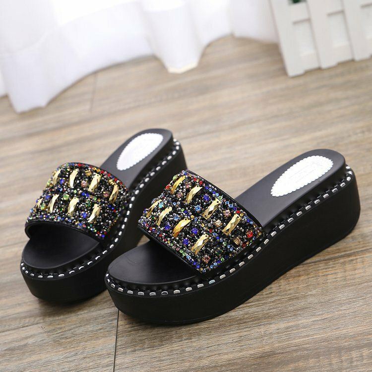 Dames Strass Decor Platform Slide Sandalen