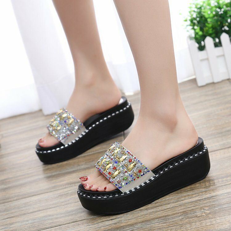 Dames Strass Decor Platform Slide Sandalen