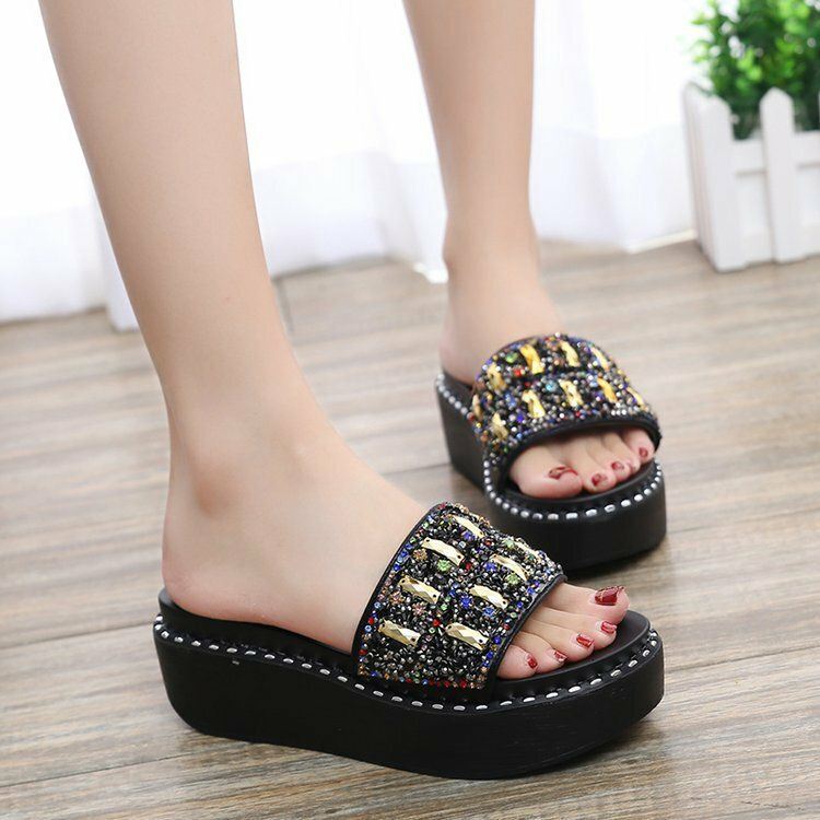 Dames Strass Decor Platform Slide Sandalen