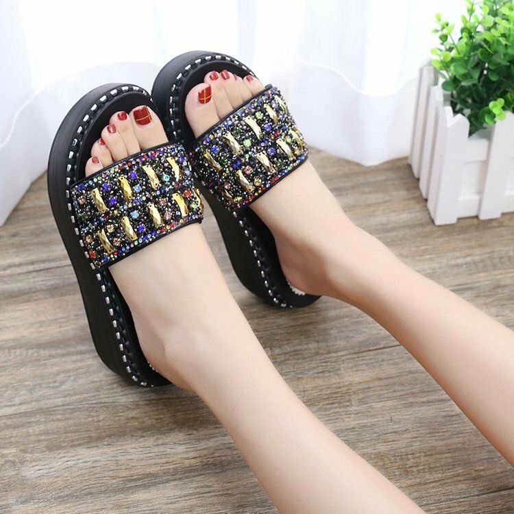 Dames Strass Decor Platform Slide Sandalen