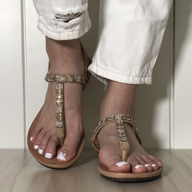 Dames Strass Gesp Comfy Antislip Strand Clip Teen Sandalen