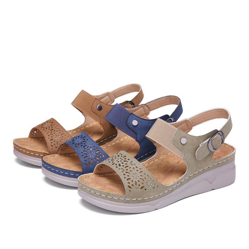 Dames Strass Hollow Elastische Band Comfy Casual Sandalen