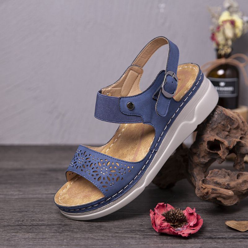 Dames Strass Hollow Elastische Band Comfy Casual Sandalen