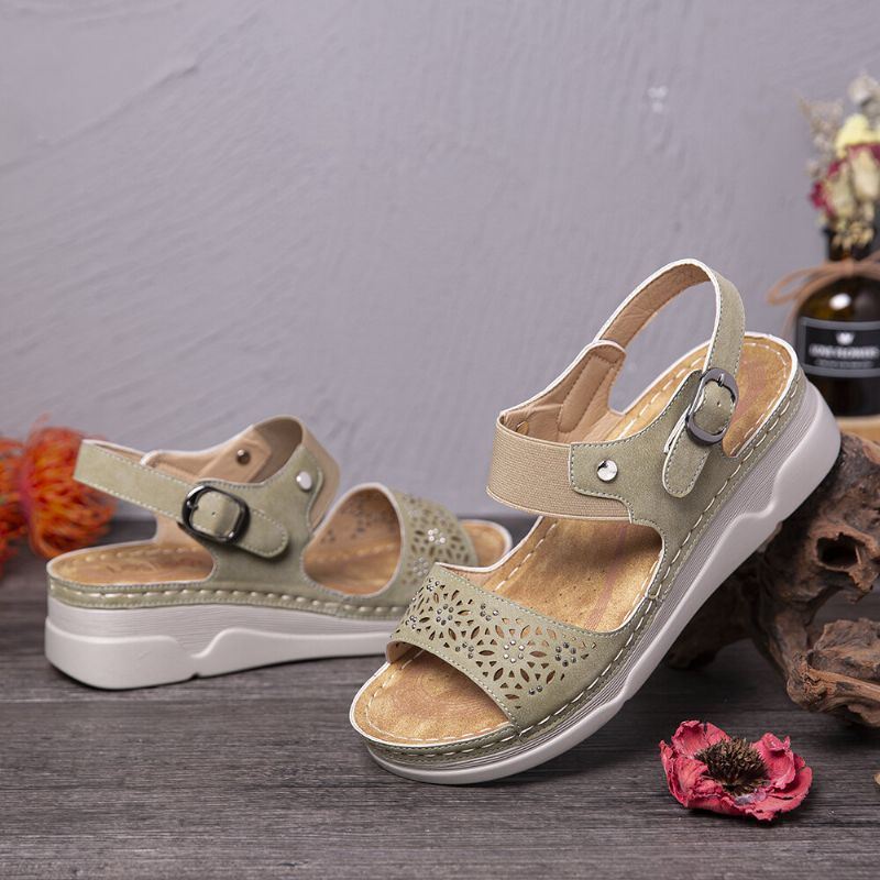 Dames Strass Hollow Elastische Band Comfy Casual Sandalen